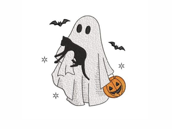 Ghost with Cat Embroidery Design
