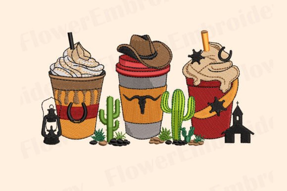 Western Coffee Embroidery Design